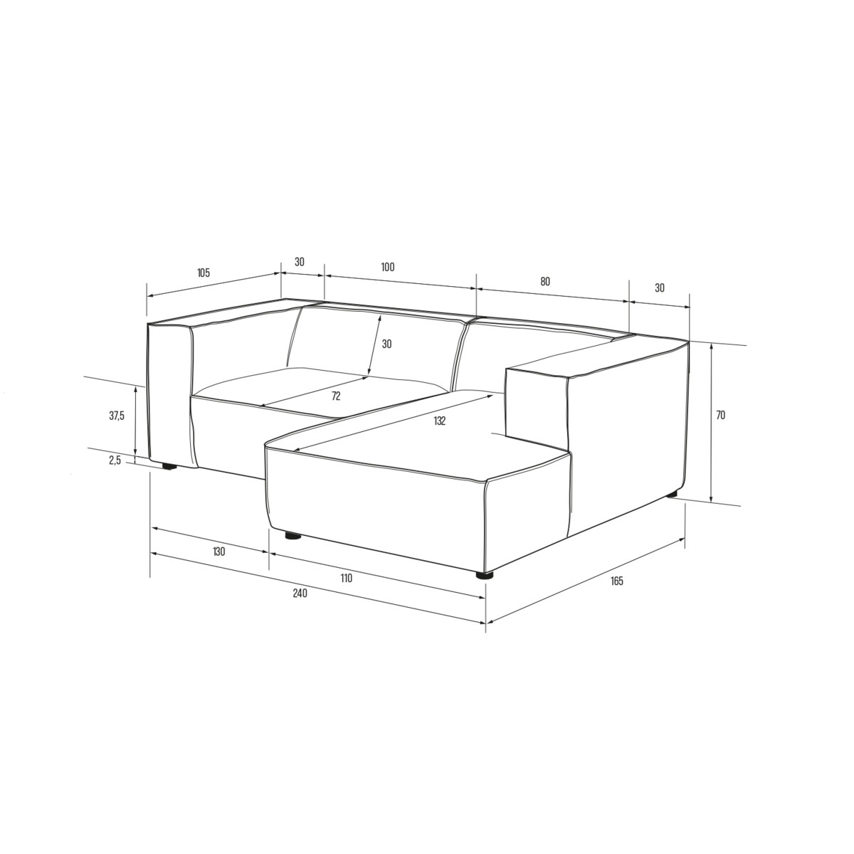 Narożnik 4 osobowy prawy Modularis - Szary Welur