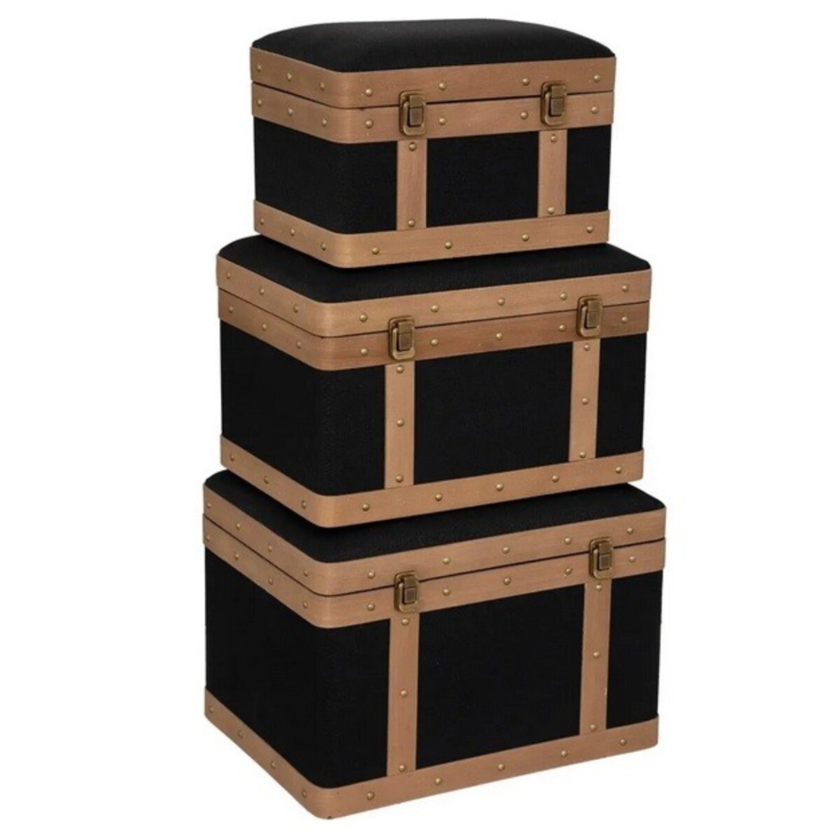 Skrzynia 3 szt. czarna z drewnem Harry