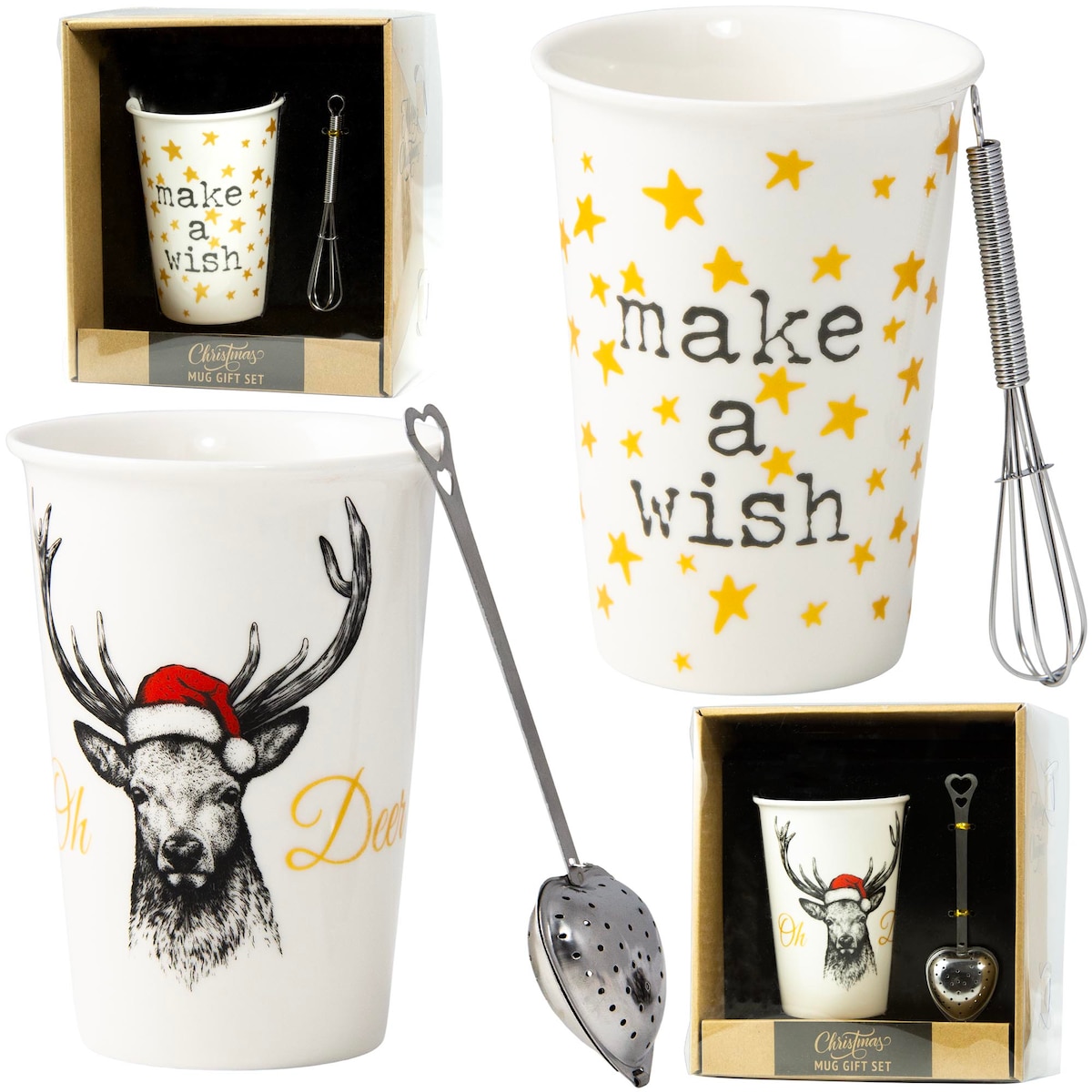 Kubek Świąteczny Porcelanowy Zestaw + Zaparzacz/Mieszadełko 2 szt.