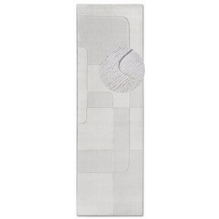 Chodnik wełniany do korytarza 80x250cm, kremowy nowoczesny wzór 3D