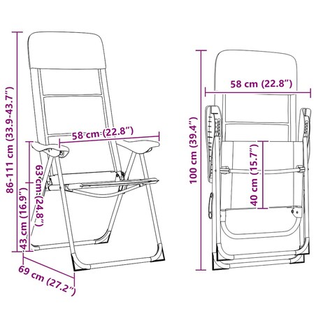 vidaXL Krzesła turystyczne, 2 szt., 58 x 69 x 111 cm, aluminium, szare