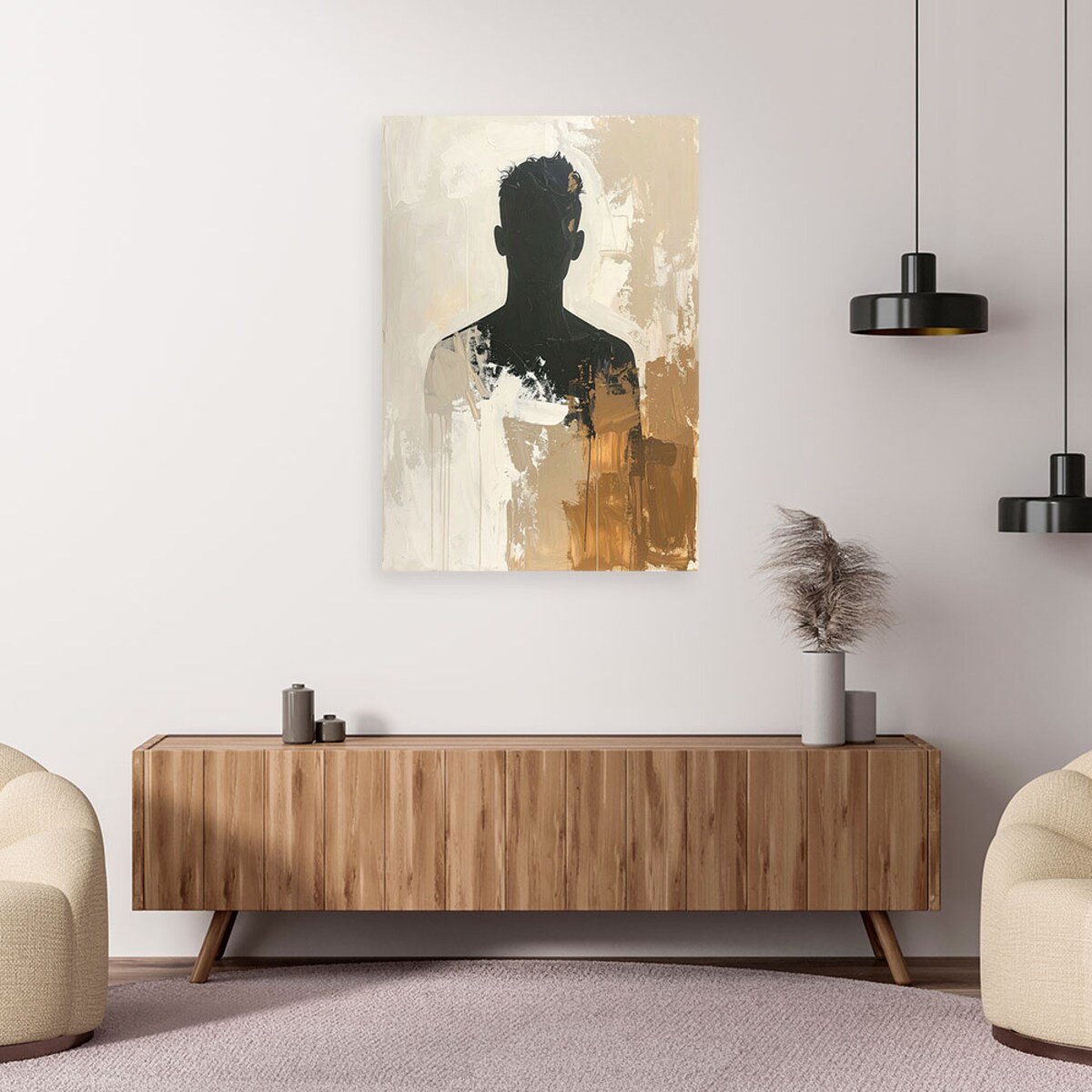 Obraz do salonu sypialni kuchni biura loftu, Mężczyzna Abstrakcja w beżu styl boho 20x30cm