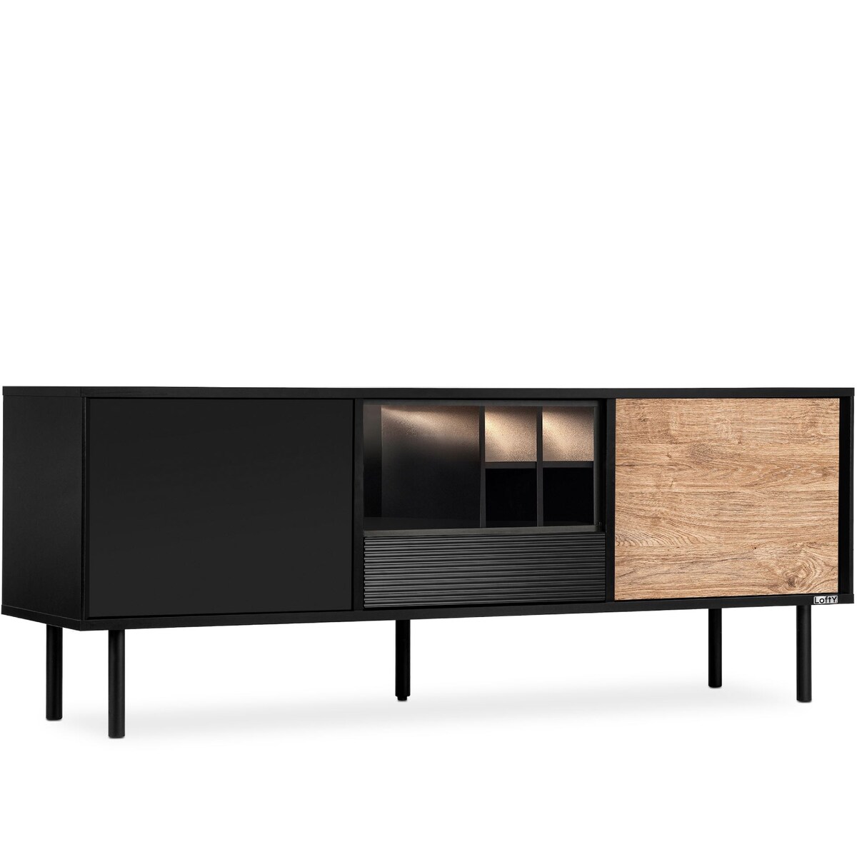 KONSIMO LOFTY Szafka RTV w stylu loft na wysokich drewnianych nóżkach