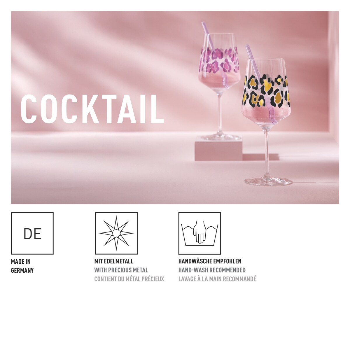 Ritzenhoff Kieliszek kryształowy Cocktail wzór panterki złoty, czarny 544 ml ilustrator: A. Vasconcelos