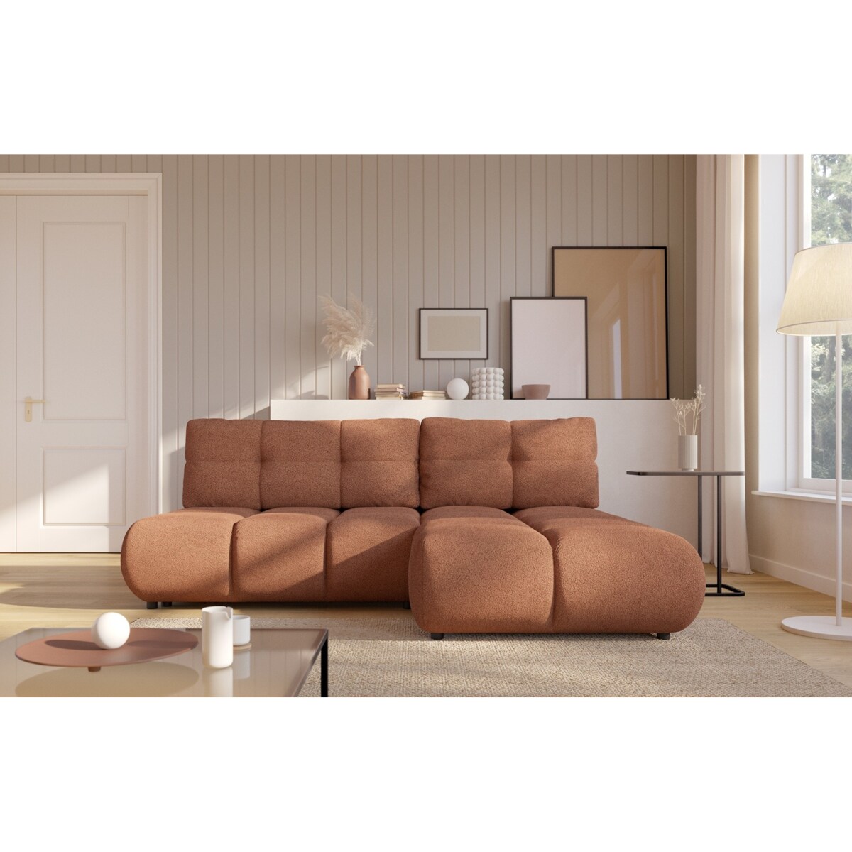 Pikowany Narożnik MILA rozkładany bez boczków prawy ceglasty