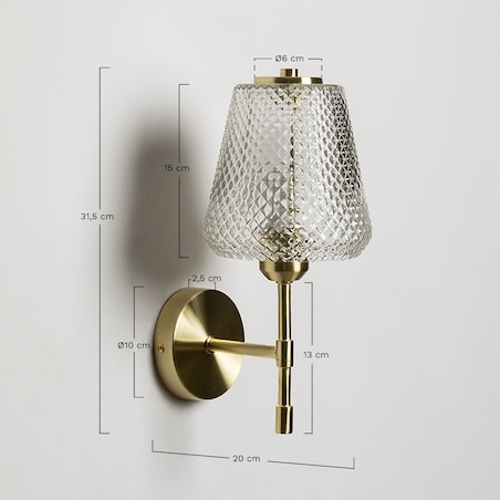 Kinkiet złoty ze szklanym kloszem Yulen