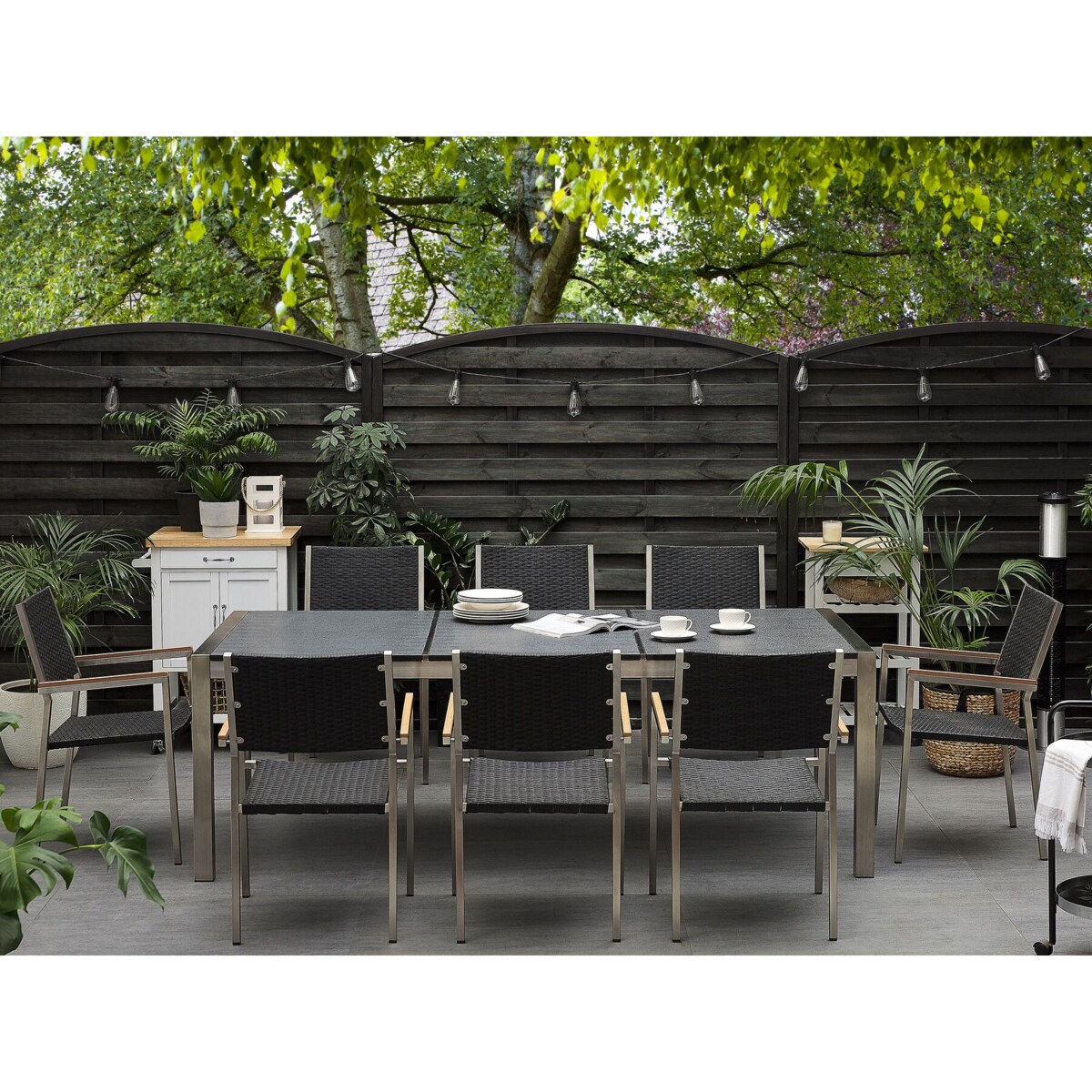 Stół ogrodowy granit palony dzielony blat 220 x 100 cm czarny GROSSETO