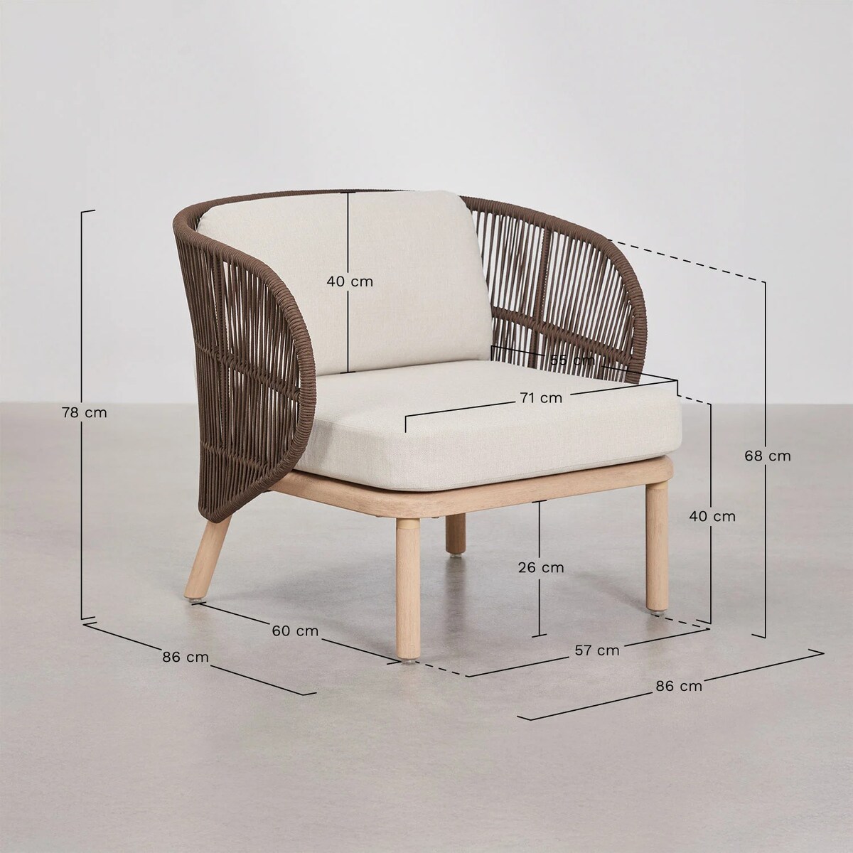 Fotel ogrodowy z drewna akacjowego i plecionego sznurka Capri