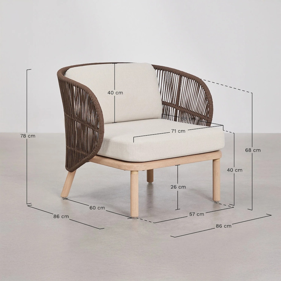 Fotel ogrodowy z drewna akacjowego i plecionego sznurka Capri