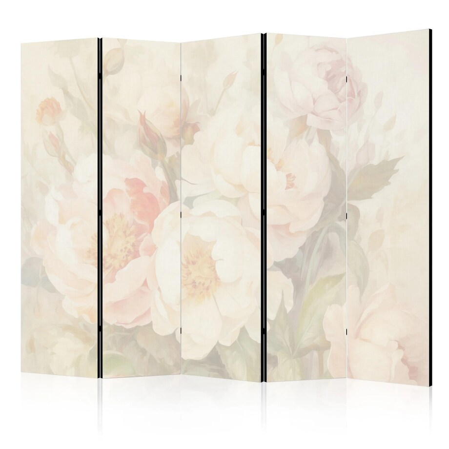 Parawan jednostronny Kwiaty 225x172 cm 5-częściowy beżowy