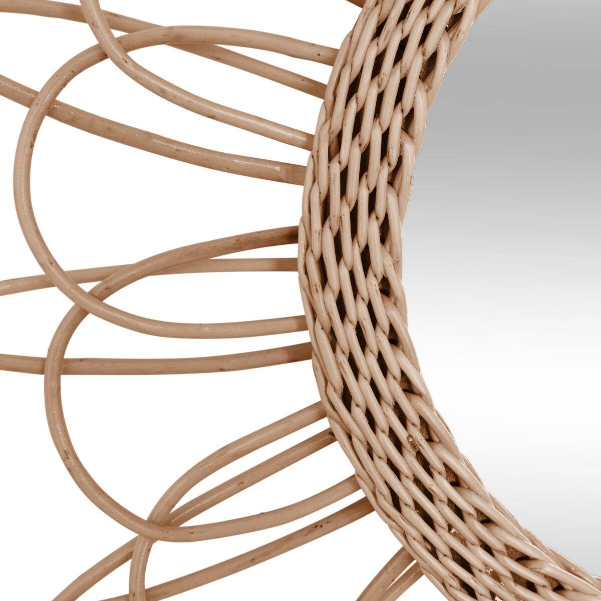 Lustro w plecionej ramie, niespotykany przedmiot z wikliny o ciekawej formie do salonu lub sypialni