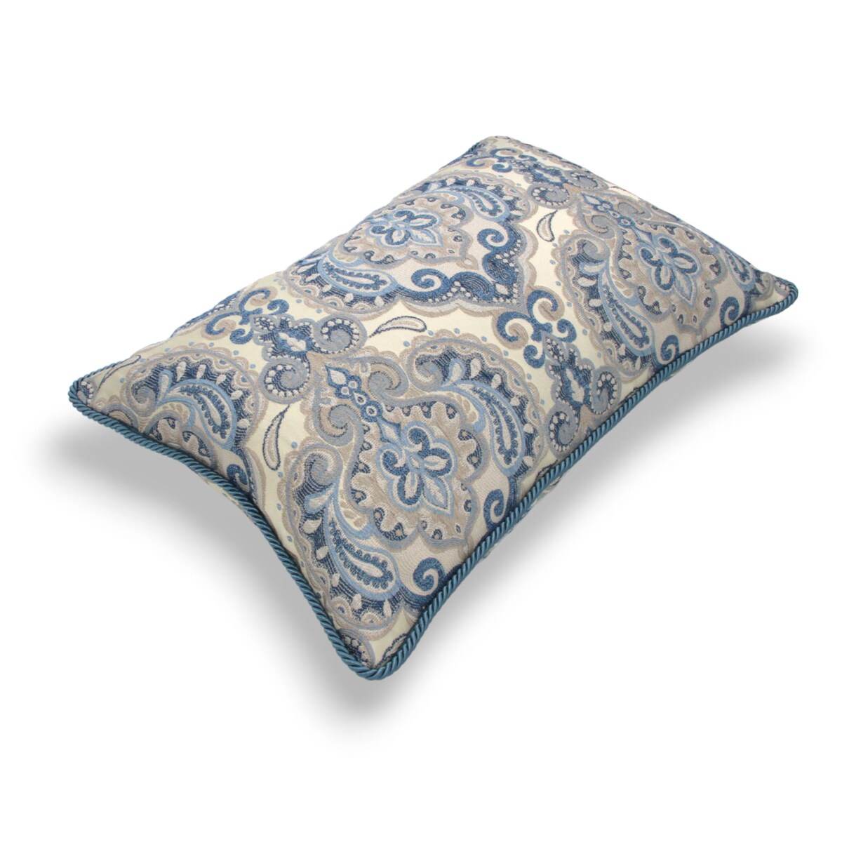 Kremowa - niebieska poduszka dekoracyjna w ornamenty 60x40 Rani