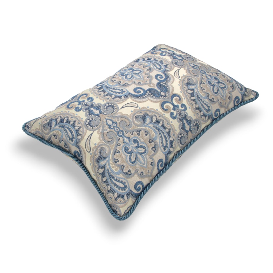 Kremowa - niebieska poduszka dekoracyjna w ornamenty 60x40 Rani