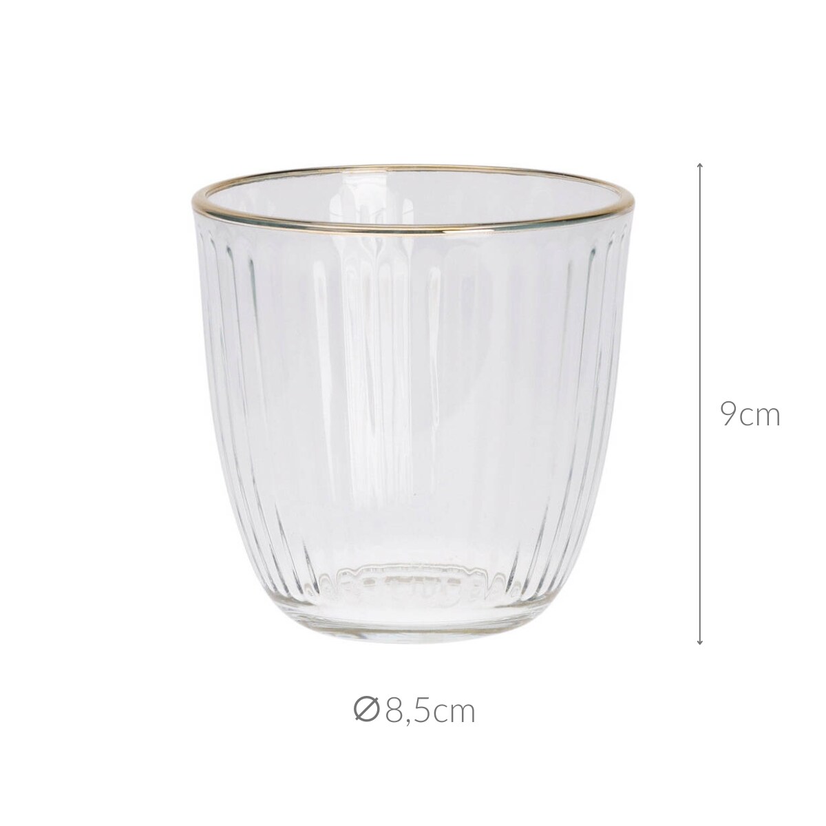 Prążkowana szklanka ze złotym brzegiem, 295 ml