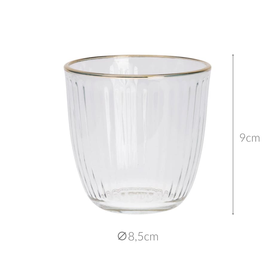 Prążkowana szklanka ze złotym brzegiem, 295 ml