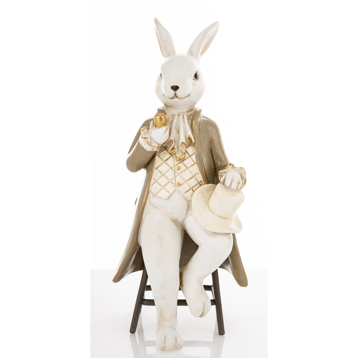 Dekoracja - królik na krześle 19x8,5x7,5 cm SONRA z fajką i kapeluszem