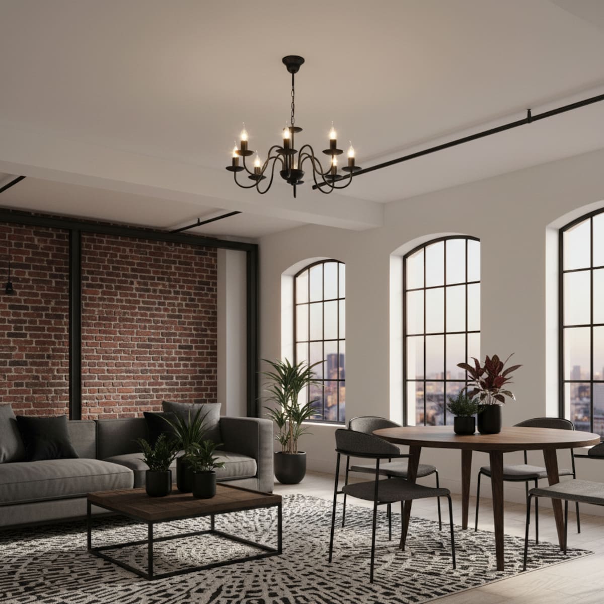 lampa wisząca świecznikowa czarna 8 punktowa edylit loft