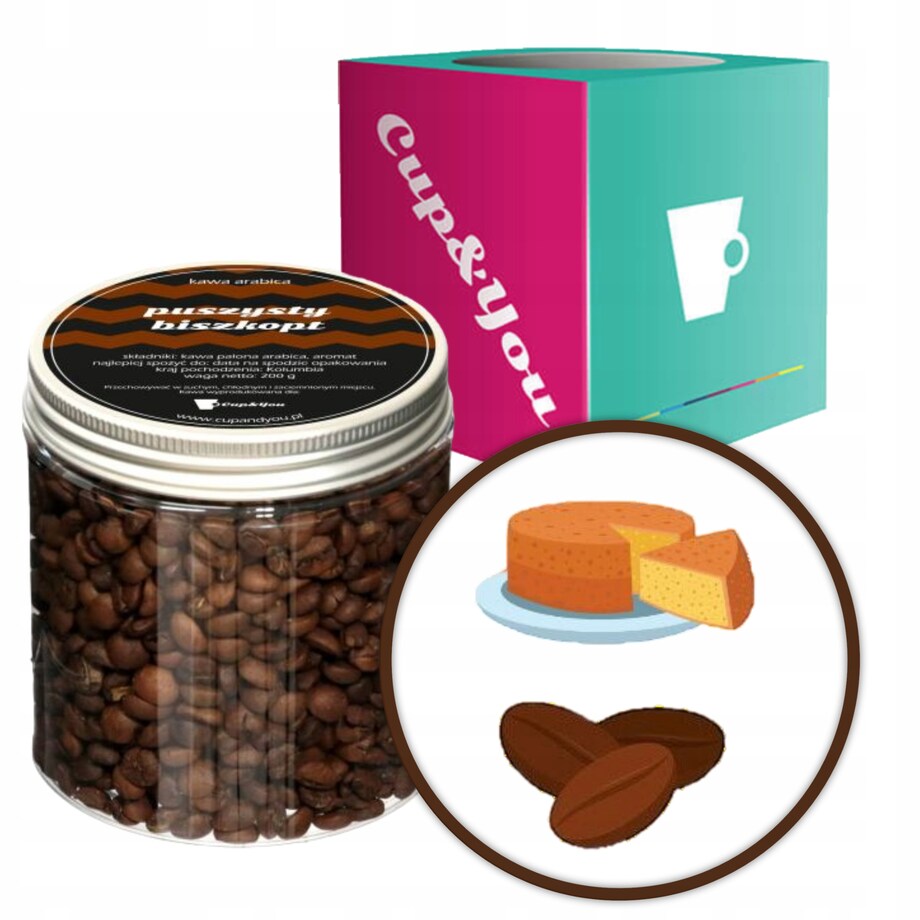 Kawa aromatyzowana smakowa ziarnista PUSZYSTY BISZKOPT ARABICA Cup&You 200g na prezent upominek dla kobiety mężczyzny faceta mamy taty żony męża