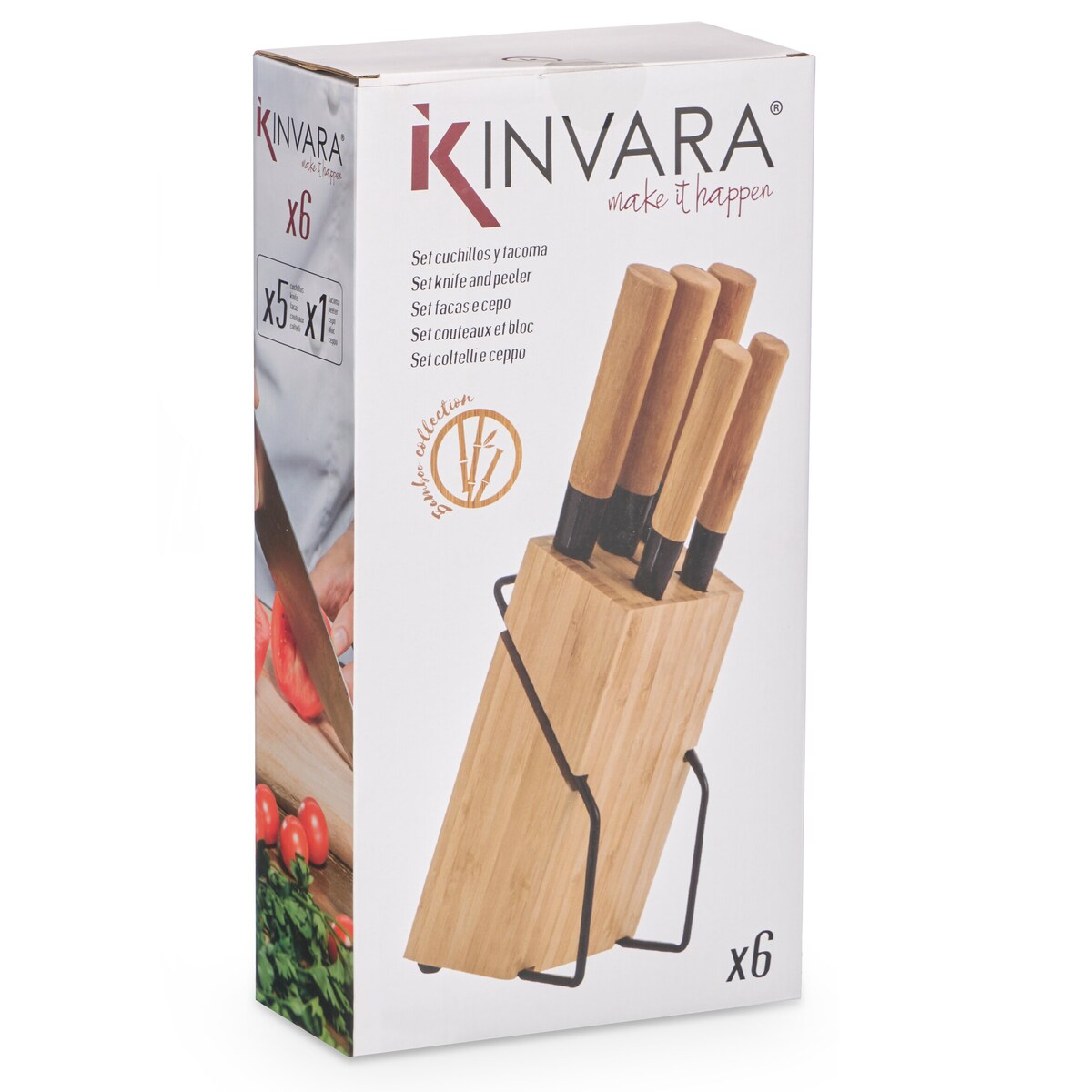 Zestaw 6 noży kuchennych z bambusowymi trzonkami BAMY w stojaku