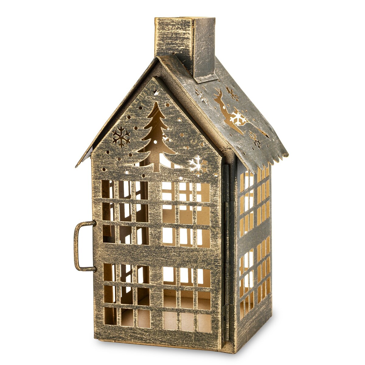 Dekoracja - metalowy domek 20x11,5x10 cm MIHNU z jeleniem na dachu