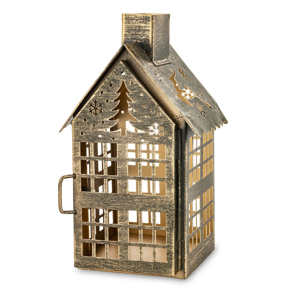 Dekoracja - metalowy domek 20x11,5x10 cm MIHNU z jeleniem na dachu