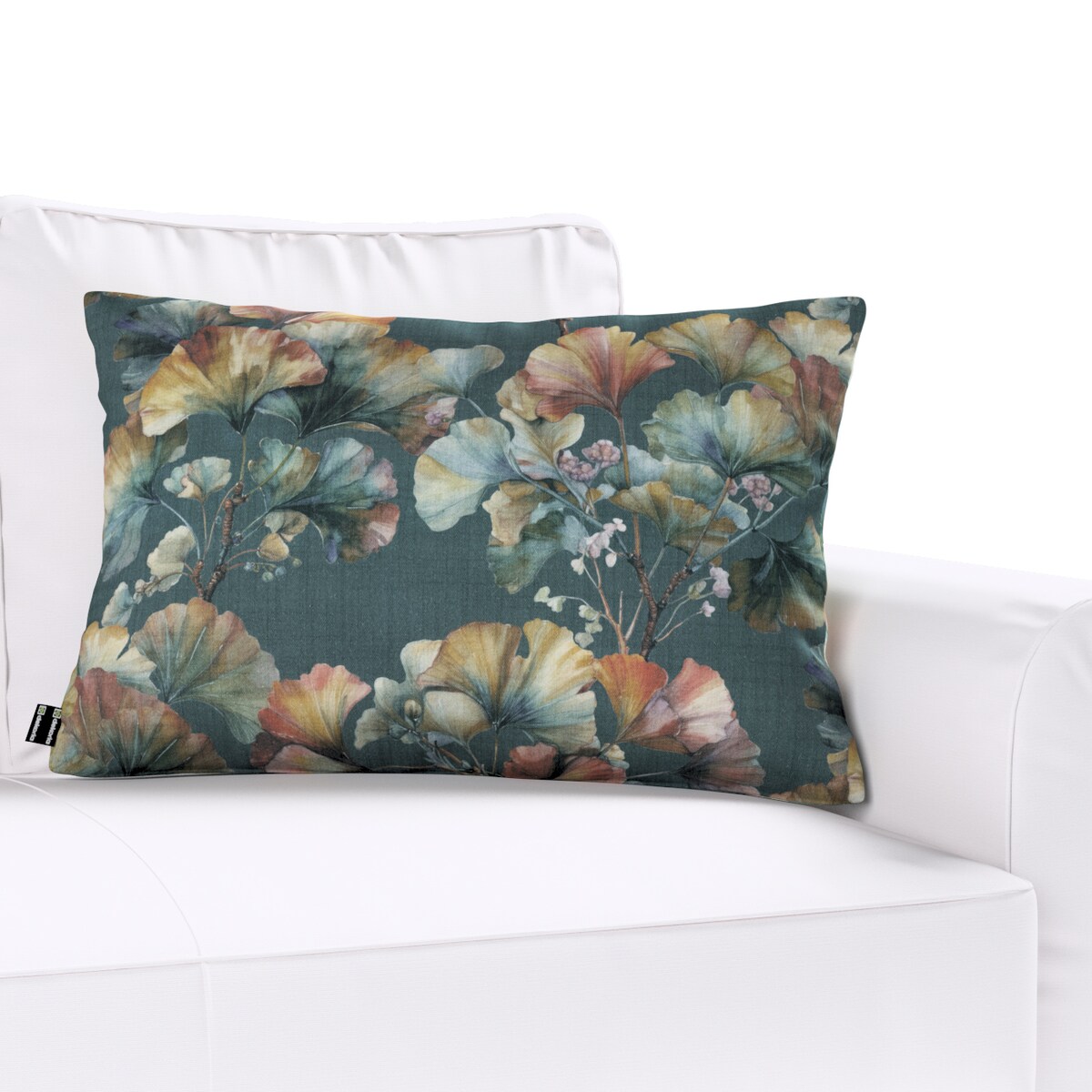 Poszewka Kinga na poduszkę prostokątną 60x40 liście miłorzębu na granatowym tle