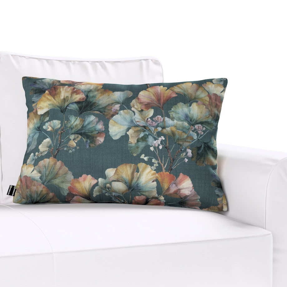 Poszewka Kinga na poduszkę prostokątną 60x40 liście miłorzębu na granatowym tle