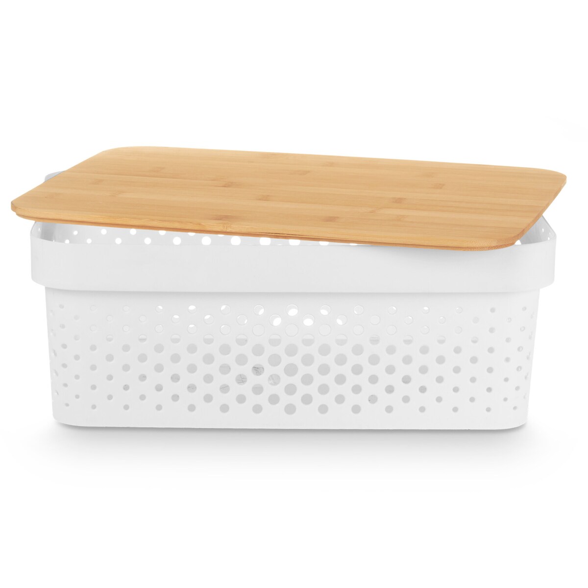 Plastikowy pojemnik z bambusową pokrywą, 36 x 26 x 14 cm