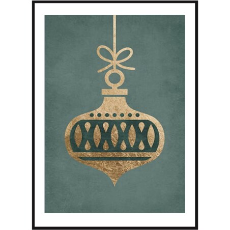 Poster Story, Plakat, Obraz - Złota Bombka na Zielonym Tle, wymiary 42 x 60 cm