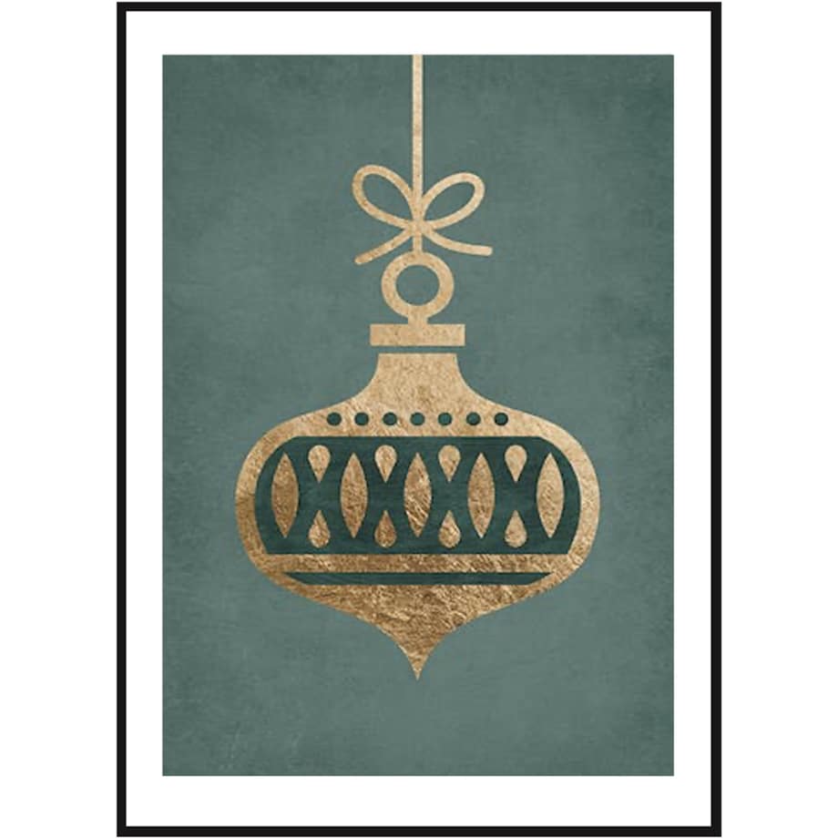 Poster Story, Plakat, Obraz - Złota Bombka na Zielonym Tle, wymiary 42 x 60 cm