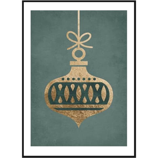 Poster Story, Plakat, Obraz - Złota Bombka na Zielonym Tle, wymiary 42 x 60 cm