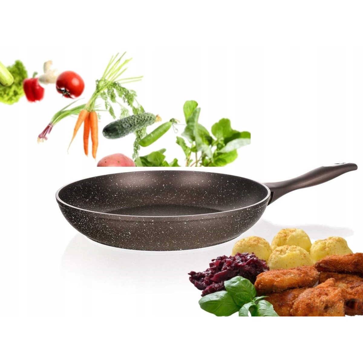 PATELNIA KUCHENNA do smażenia jedzenia obiad 28 cm GRANITE BROWN banquet