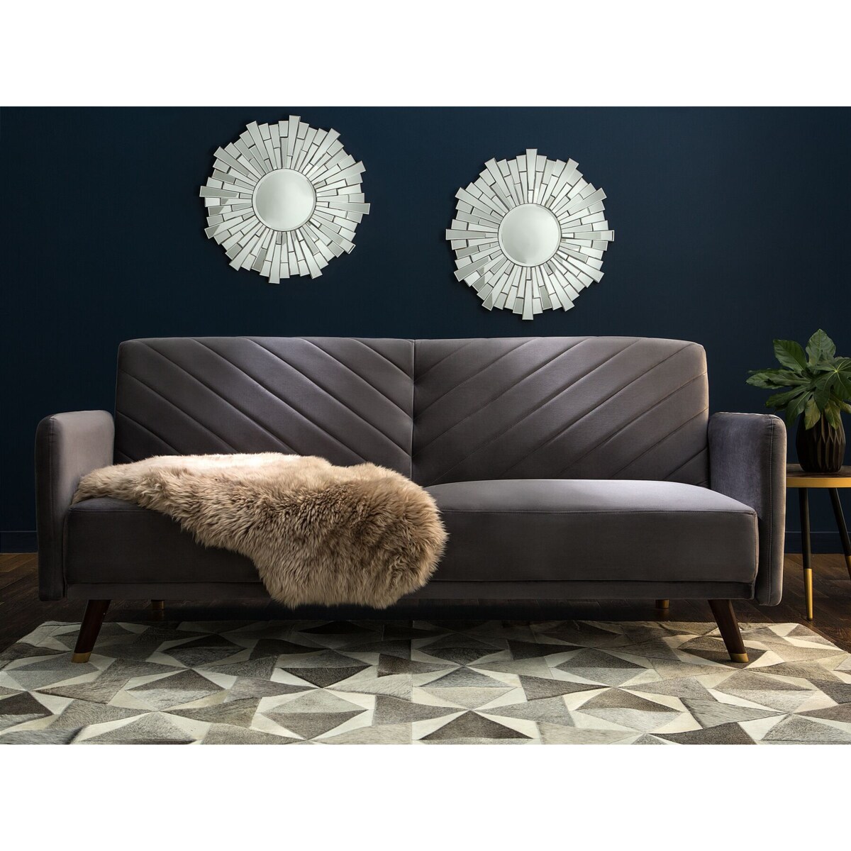 Sofa rozkładana welurowa szara SENJA