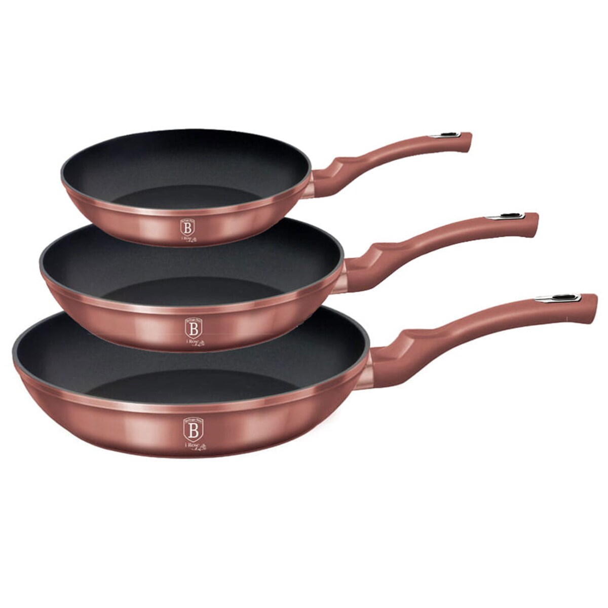Zestaw 3 patelni z powłoką granitowąch 20/24/28cm BERLINGER HAUS Metallic i-Rose