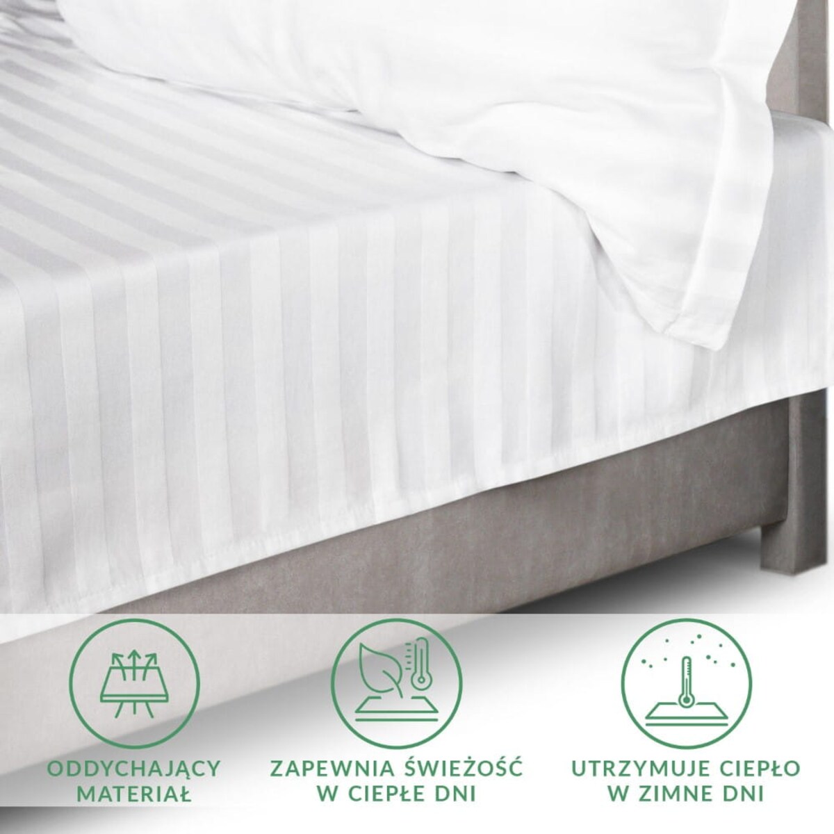 Prześcieradło bambusowe satyna bawełniana 220x260 Bamboo paski, białe