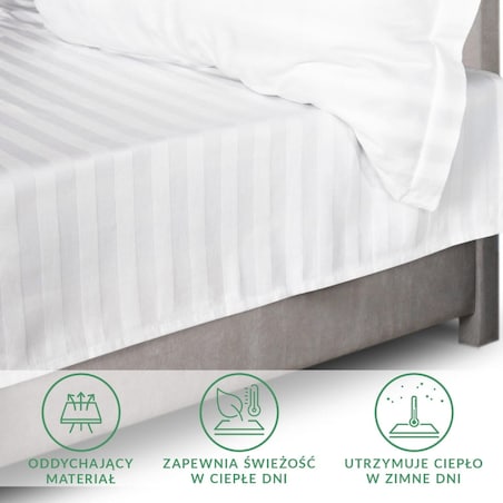 Prześcieradło bambusowe satyna bawełniana 220x260 Bamboo paski, białe