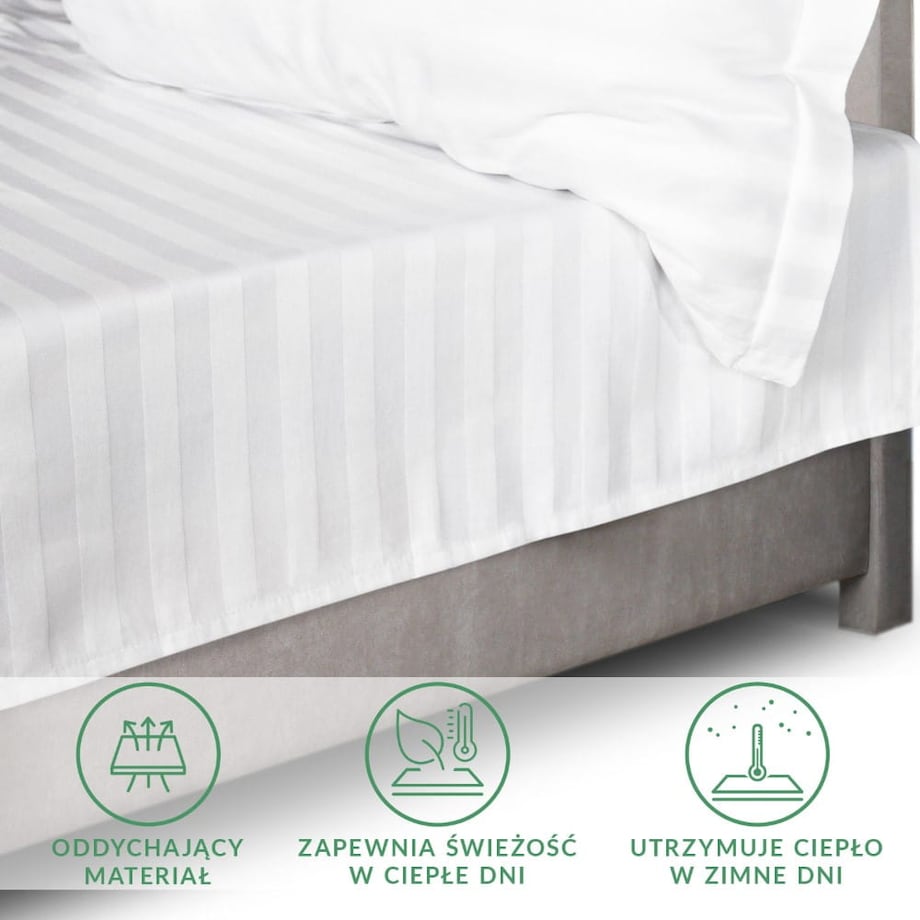 Prześcieradło bambusowe satyna bawełniana 220x260 Bamboo paski, białe