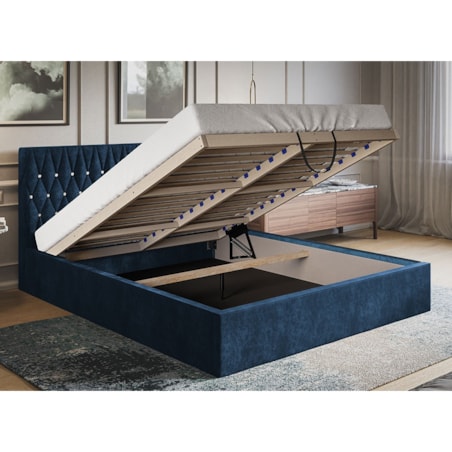 Łóżko tapicerowane 140x200 OLDO 3 z pojemnikiem, guziki kryształki-różowe