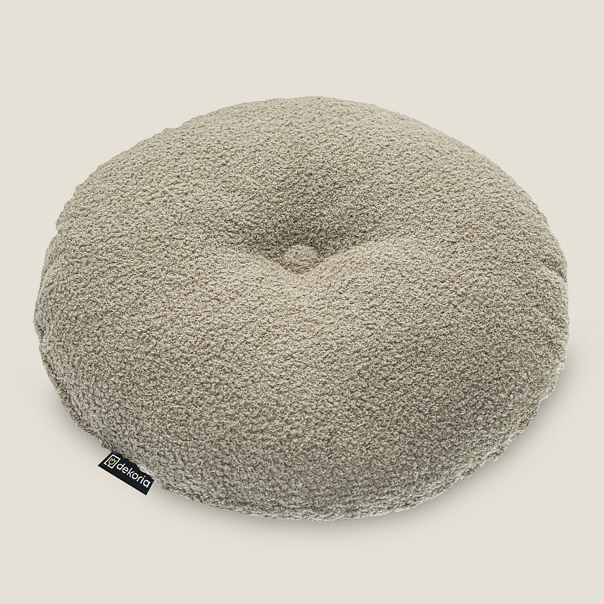 Poduszka okrągła z guzikiem, ciemno beżowa bukla, ⌀37 cm, Boucle Teddy