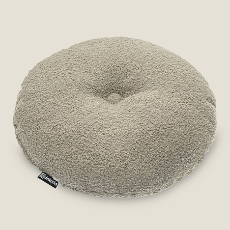 Poduszka okrągła z guzikiem, ciemno beżowa bukla, ⌀37 cm, Boucle Teddy