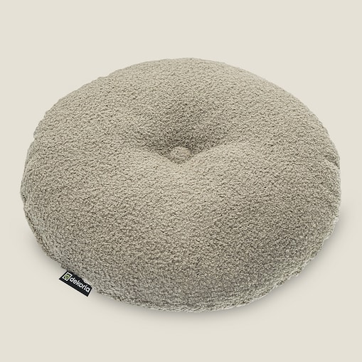 Poduszka okrągła z guzikiem, ciemno beżowa bukla, ⌀37 cm, Boucle Teddy