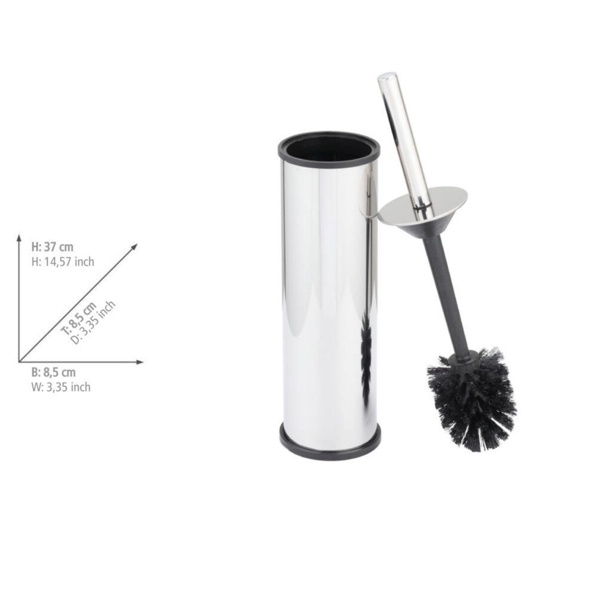 Szczotka WC ze szczelnym pojemnikiem ze stali nierdzewnej OLMEDO, Ø 8,5 cm