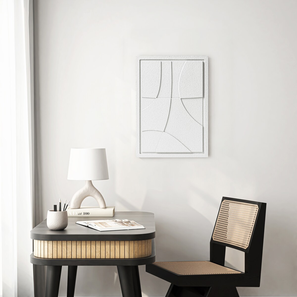 Obraz 3D 50x70cm Abstract III – Dekoracja Ścienna z Tynku Naturalnego, Bianco Minimalistyczny Relief