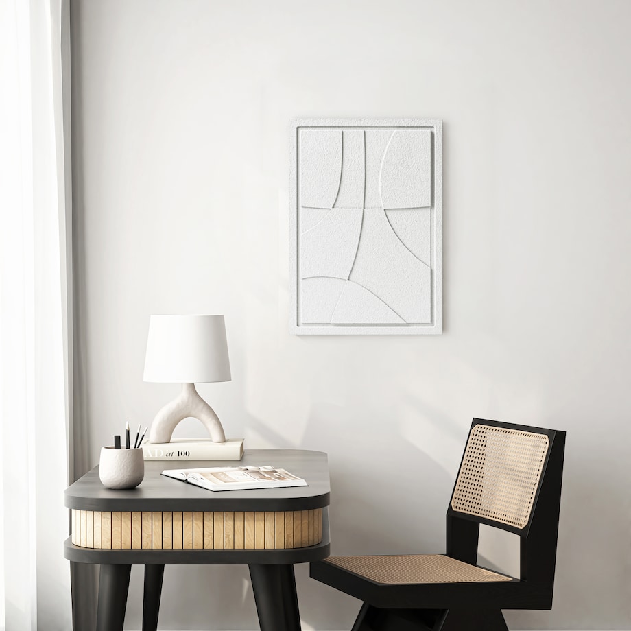 Obraz 3D 50x70cm Abstract III – Dekoracja Ścienna z Tynku Naturalnego, Bianco Minimalistyczny Relief
