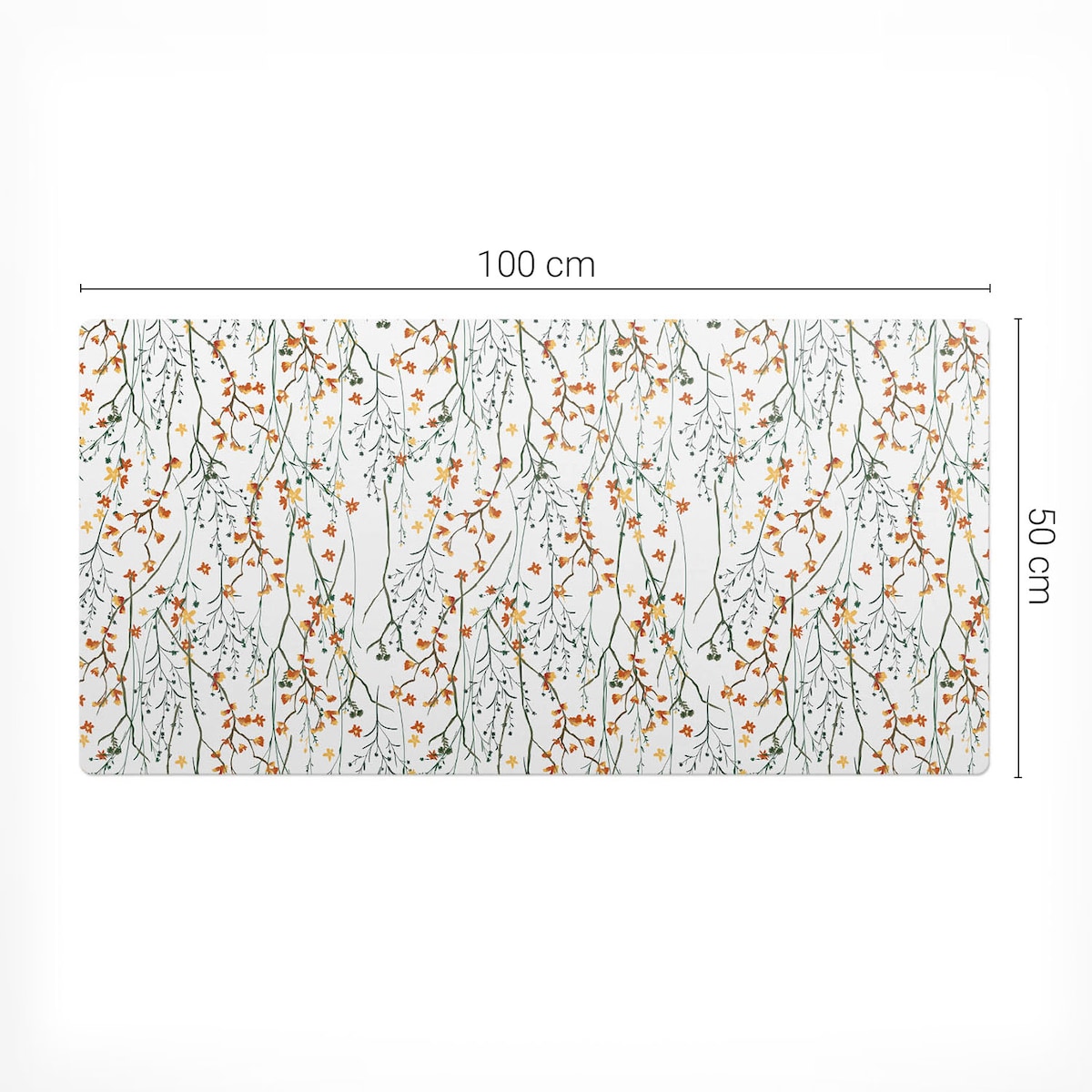 Biała mata na biurko Jesienne kwiaty gałązki, 100x50 cm