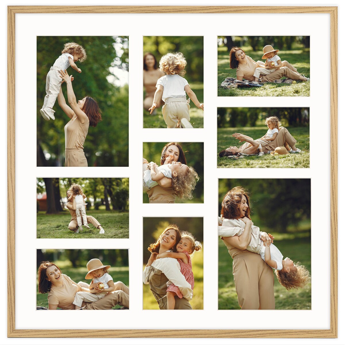 Ramka na zdjęcia 1x 10x10 6x 10x15 2x 15x21 dębowa galeria na 9 zdjęć multirama 50x50 FRAMAI