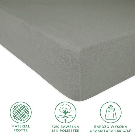 Prześcieradło z bawełny frotte z gumką 180x200 kolor szary