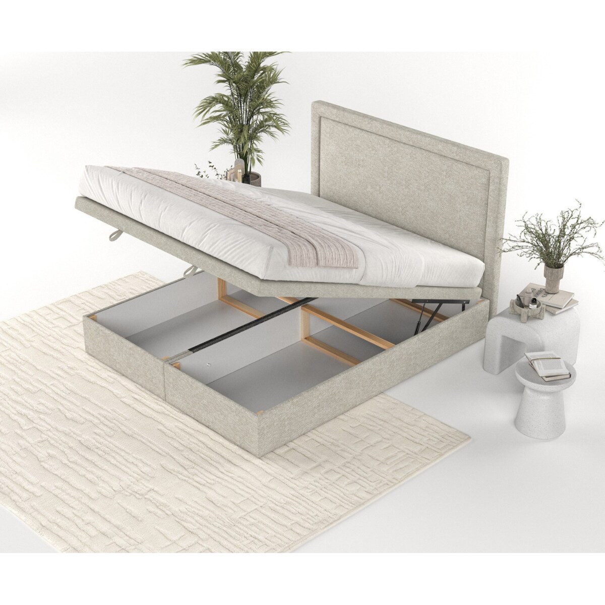 Łóżko tapicerowane SALMA 120x200 z pojemnikiem, Beż, tkanina Alta 03