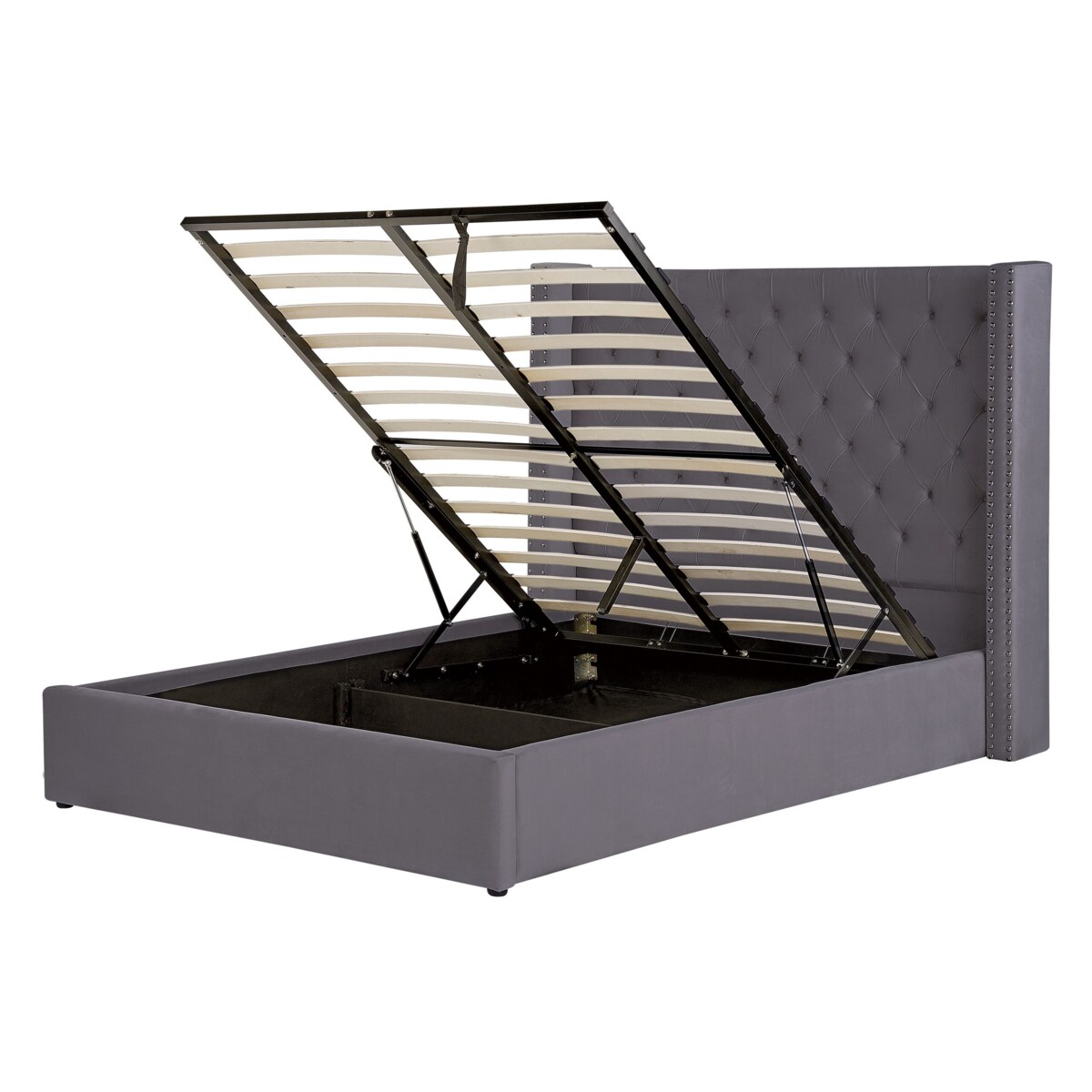 Łóżko z pojemnikiem welurowe 140 x 200 cm szare LUBBON