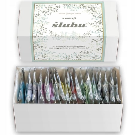 Zestaw prezentowy upominkowy z okazji ŚLUBU WESELA ROCZNICY - 20 różnych herbat sypanych na prezent upominek dla NOWOŻEŃCÓW PARY MŁODEJ